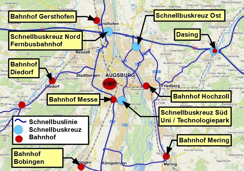 Linienplan Schnellbuslinien für den Ballungsraum Augsburg