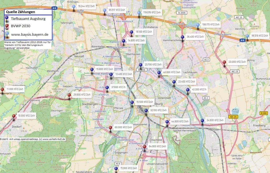 KFZ Verkehrsströme im Ballungsraum Augsburg